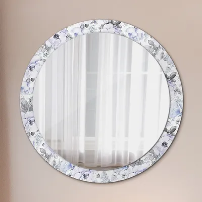 Produktbild von Ø90cm Spiegel - Glasrahmen mit Aufdruck - Wandspiegel Schlafzimmer - Blau Rosen