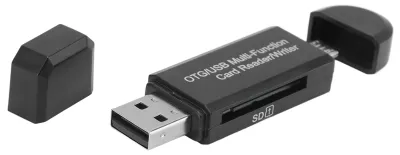Obrázek produktu pro Čtečka karet USB 2.0 64 GB 2 v 1 (samec) s podporou OTG, čtečka paměťových karet pro smartphony a počítače, černá