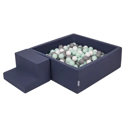 Obrázek produktu pro KiddyMoon pěnové hřiště pro děti s kulatým míčkem (200 ∅ 7cm), měkká překážková dráha a Kvadrát bazén s míčky, certifikováno  EU, Tmavě modrá:Bílá/Grey/Mátový, Stüfchen