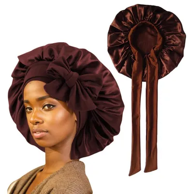 Produktbild von Damen Satin Schlafhaube verstellbar Kaffee