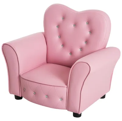 Produktbild von Gepolsterter Kindersessel, Kinderzimmerstuhl mit PVC-Bezug und Holzrahmen, 59 x 41,5 x 49 cm, Rosa