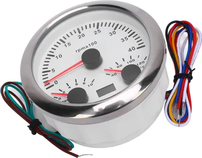 Immagine prodotto di Tachimetro elettrico 3 in 1, manometro dell'olio, temperatura dell'acqua, 3/8 pollici, 4000 giri/min, da 0 a 10 bar, da 40 a 120 °C, 7 colori, retroilluminazione, per camper, yacht, camion, quadrante bianco, lunetta argentata
