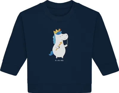 Produktbild von Mr. & Mrs. Panda Organic Baby Pullover Einhorn König mit Schwert 24. - 36. Monat - French Navy - Geschenk, Ritter, Mittelalter, Einhörner, Unicorn, Bullover