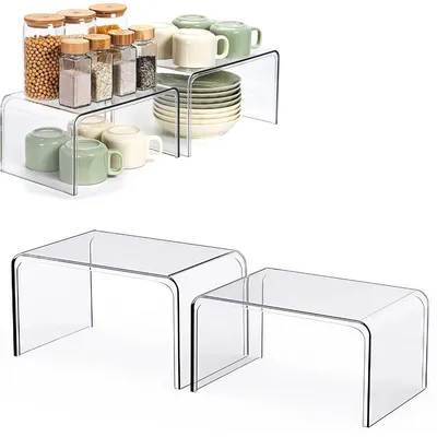 Produktbild von Küchenregale, 2pcs Organizer Küche, Stapelregal, Gewürztreppe, Kücheneckregal für Arbeitsplatte Küche Deko, Tassenregal, Tischregal