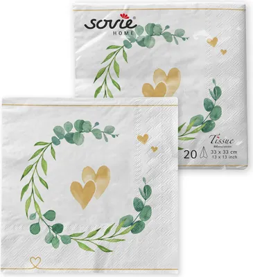 Produktbild von Sovie HOME Serviette Eukalyptus/Herzen aus Tissue 33 x 33 cm, 3-lagig, 20 Stück
