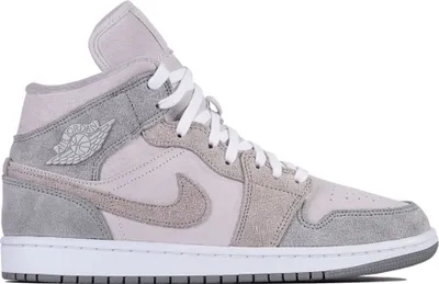 A single Nike Air Jordan 1 Retro Mid SE women's sneaker in particle gray.