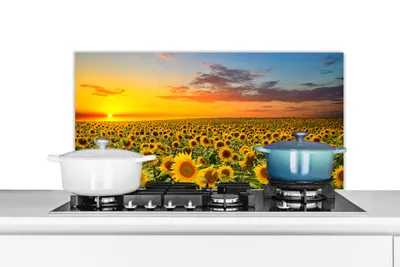 Produktbild von KitchenYeah®  Spritzschutz Küche - Küchenrückwand - Wandschutz für Herd und Spüle - Blumen - Sonnenblume - Sonnenuntergang - Nacht - Orange 90x45 - Alu-Dibond (Alternative zum Spritzschutz aus Glas) -