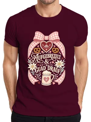 Immagine prodotto di Abbigliamento tradizionale per l'Oktoberfest: vestito tradizionale da donna (Dirndl), pantaloni in pelle da uomo, maglietta, colore bordeaux, taglia L