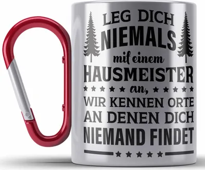 Produktbild von Trendation - Hausmeister Edelstahl Tasse Karabiner Lustige Sprüche Geschenke Lustig Spruch Haustechniker (Rot)