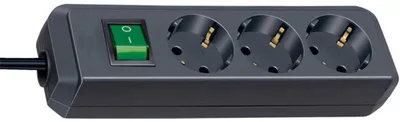 Productafbeelding van Brennenstuhl Eco-Line stekkerdoos met schakelaar, 3-voudig, zwart, 5 meter, kabel H05VV-F 3G1,5, artikelnummer 1152900