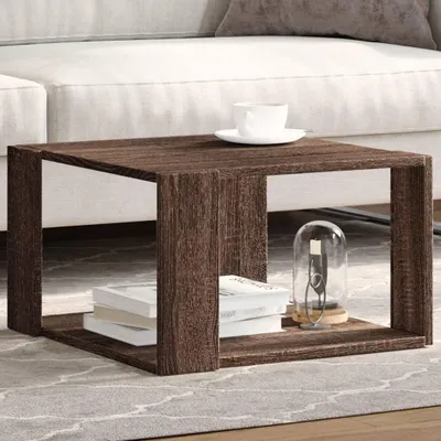 Immagine prodotto di Tavolino da salotto effetto legno noce marrone con spazio contenitivo, dimensioni 51,5 x 51,5 x 30 cm