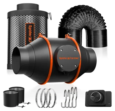 Immagine prodotto di Ventilazione per growbox - Set ventilatore da tubo 10 cm - Regolatore di velocità - 110–240 V 50/60 Hz - Silenzioso - Elevata portata d'aria - Tubo flessibile da 4 m - ABS - Nero