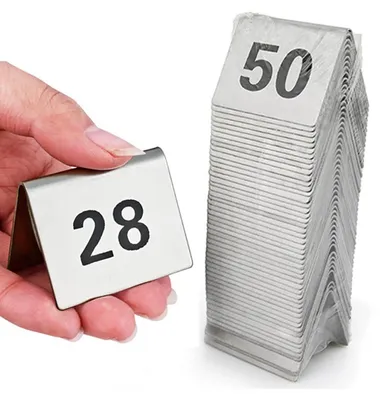 Zdjęcie produktu dla Tabliczki numerów stołów ze stali nierdzewnej, przeznaczone na wydarzenia, numery od 1 do 100