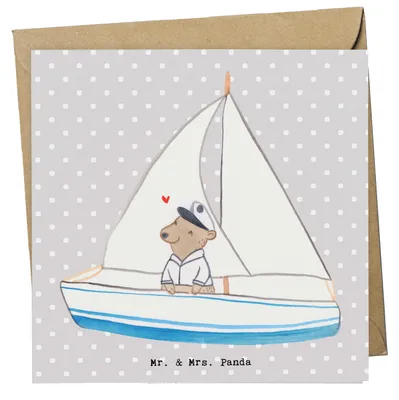 Produktbild von Mr. & Mrs. Panda Glückwunschkarte Bär Segeln - Grau Pastell - Geschenk, Grußkarte, Segelschule, Segeltörn, faltkarte, doppelkarte, anlasskarte, Klappkarte, Yachtclub