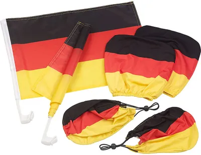Produktbild von Deutschland 6-teilig Auto EM Fanpaket -  2 Autofahnen, 2 Spiegelflaggen, 2 Kopfstützenfahnen, Fanartikel Fahne Flagge