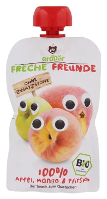 Produktbild von erdbär FRECHE FREUNDE Quetschmus Apfel Mango Pfirsich 100g
