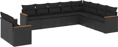 Produktbild von vidaXL 10-tlg. Garten-Sofagarnitur mit Kissen Schwarz Poly Rattan
