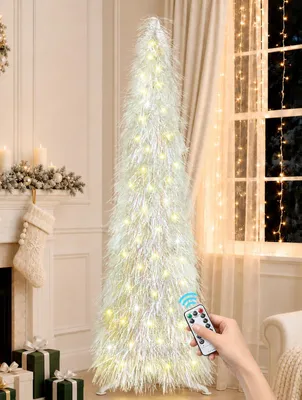 Pop-up Lametta-Weihnachtsbaum, 182,9 cm, Weiß, mit 100 LEDs und Fernbedienung