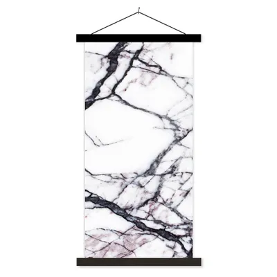 Produktbild von MuchoWow® Textilposter Marmor - Weiß - Stein 60x120 cm mit schwarzem Rahmen - Magnete