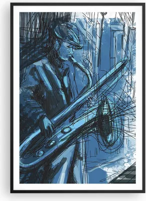 Produktbild von Gerahmtes Poster - Schwarzer Rahmen - Saxophon Musiker Zeichnen - 70x100 cm - Wand Bild - Wanddeko - Wandbilder - Wandposter - Bilderrahmen - Bilder - Kunstdruck - Wandbild - P2BPA70x100-4148
