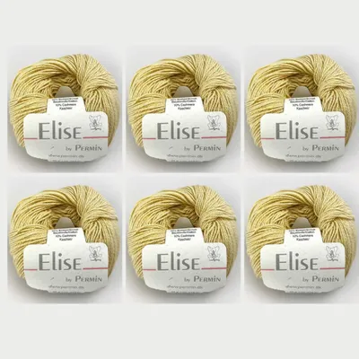 Productafbeelding van 6 bollen Elise van Permin – Luxueus katoen-kasjmier garen (25g/115m) (kleur 08, geel)