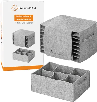 Produktbild von Tellerhalter und Becherhalter Wohnmobil für 10 Teller 27x20x17 Geschirrhalterung mit Klettverschluss 29x20,5x11,5 Filz