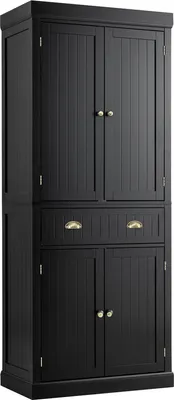 Obrázok produktu pre COSTWAY Drevená kuchynská skrinka, bufetová skrinka s nastaviteľnými policami, 4 dvierka a zásuvky, vysoký kuchynský bufet 76 x 40 x 183 cm, čierna