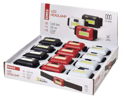 COB LED čelovka P3538, 110 lm, 3x AAA, 12 ks, box