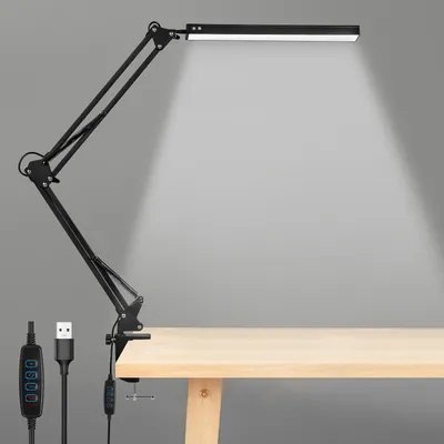 Produktbild von Peviasot LED Schreibtischlampe dimmbar 10 Helligkeitsstufen 3 Farbtemperaturen Naturlicht Kaltlicht Warmlicht verstellbarer Arm Klemmleuchte USB Metall Büro Lernlampe