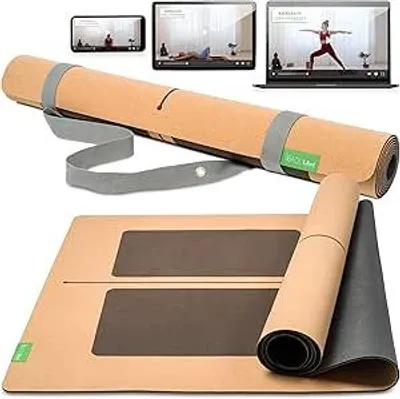 Produktbild von Yogamatte Kork XXL [50 % mehr Fläche] mit Naturkautschuk | rutschfeste Yogamatte | nachhaltige Yogamatten | Fitnessmatte mit Anti-Rutsch-Zonen | inkl.