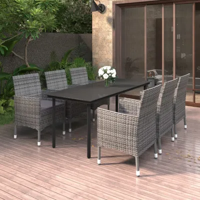 Image de The Living Store Ensemble de jardin 7 pièces avec coussins Poly rotin et verre