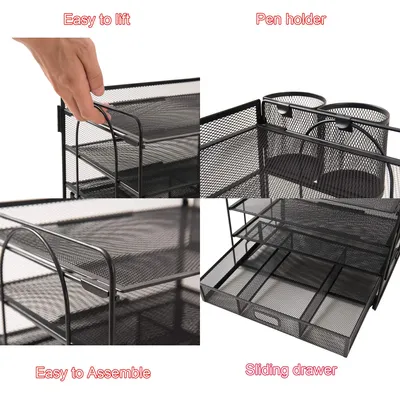 Image de Organisateur de bureau avec 4 tiroirs, pour bureau, en métal, noir
