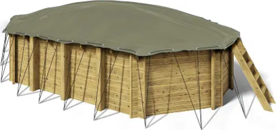 Produktbild von Aufblasbare Pool Abdeckplane für 8-Eck Holzpool Cariba 6,57 x 4,07 m Farbe grau AirCover