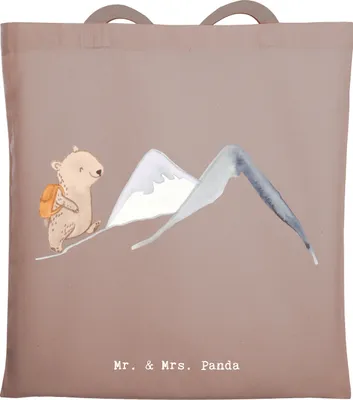 Produktbild von Mr. & Mrs. Panda Shopping Tasche Bär Bergsteigen - Braun Pastell - Geschenk, Tragetasche, Alpinismus, Trekking, Schultasche, Tote Bag, Alpinwandern, tragbeutel, Wandern