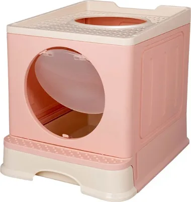 Produktbild von Faltbar Katzentoilette mit ausziehbarer Schale Katzenklo mit Schaufel Tragbar Doppeltür Rosa