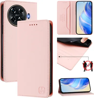 Produktbild von Lederhülle für Tecno Spark 20 Pro+ 4G Hülle Flip Brieftasche Kartenfächern Ständer Schutzhülle Pink