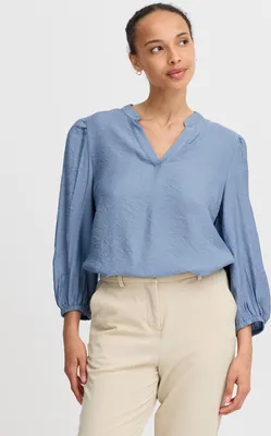 Produktbild von b.young BYIDAMY Damen Bluse Langarmbluse V-Ausshnitt 3/4-Ärmel Stehkragen regular fit