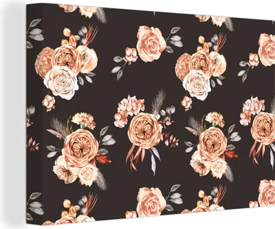 Produktbild von OneMillionCanvasses® - Leinwandbilder - 150x100 cm, Blumen - Schwarz - Muster, Wandbilder Kunstdruck Wanddekoration