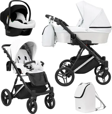 Produktbild von Kinderwagen LAZZIO PREMIUM Sportwagen Babywagen Babyschale Komplettset Kinder Wagen Autositz Set 3 in 1 (LAZ-16, Rahmenfarbe: Silber)