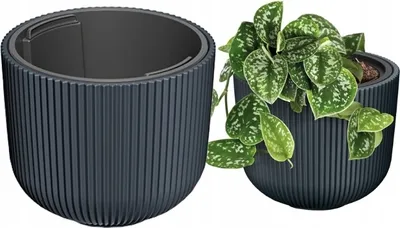 Produktbild von Prosperplast Blumentopf, Kunststoff, Anthrazit, B 23,9 x H 19,7 cm, mit Einsatz, Milly Serie, mit Muster, für Innen-, Terrassen- & Balkonbereich, 7 L / 4,5 L