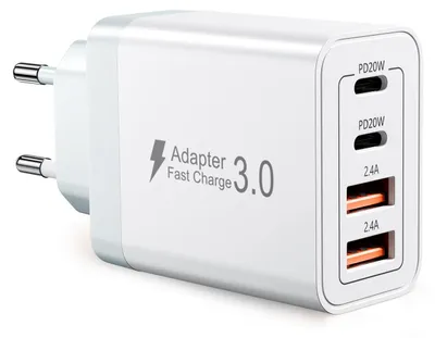 Obrázok produktu pre USB-C nabíjačka s výkonom 40 W, vybavená 4 portami: 2x USB-C a 2x USB-A