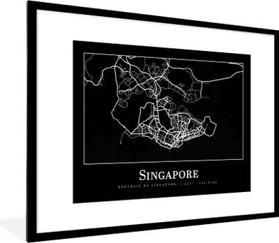 Produktbild von MuchoWow® Gerahmtes Poster Singapur - Karte - Stadtplan 80x60 cm - Poster mit Schwarzem Bilderrahmen Wandposter Rahmen Foto Bilder - Schlafzimmer-Dekorationen - Fotoposter