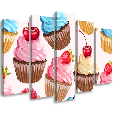 Produktbild von 5-teiliges leinwandbild törtchen süßigkeiten 200x100 cm Feeby rosa wandbild bereit zum aufhängen
