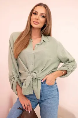 Produktbild von Hellkhakifarbenes Oversize-Hemd aus Baumwollmusselin für Damen