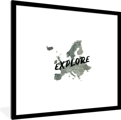 Produktbild von MuchoWow® MuchoWow® Gerahmtes Poster Karten - Europa - Aquarell - Briefe 40x40 cm - Poster mit zchwarzem Bilderrahmen - Poster - Plakat im Rahmen