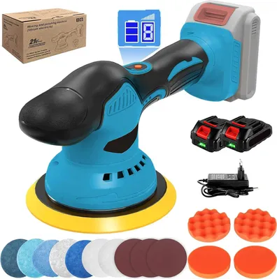 Image de Machine de polissage automobile - Polisseuse rotative sans fil - 5500 tr/min - 8 vitesses - Rechargeable - 18V, 2 batteries