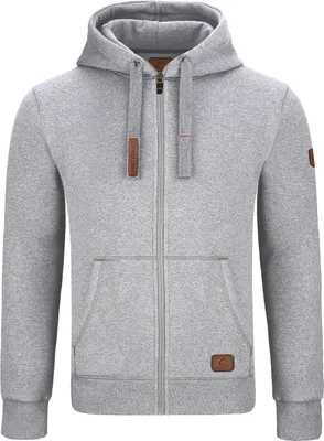 Produktbild von Warme GYMAMBA Sweatjacke Herren mit Lederpatches und Kapuze hellgrau
