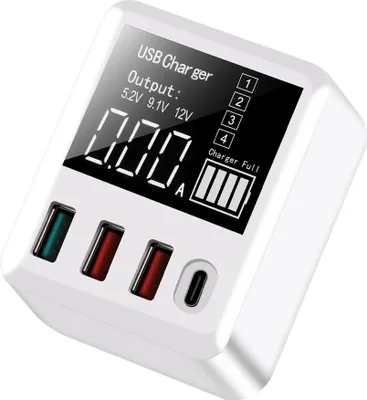 Immagine prodotto di Caricatore Usb portatile Qc3.0 a 4 porte Multi-Porta 40w Ricarica rapida Adattatore per telefoni cellulari dal design compatto con display a LED Spina UE