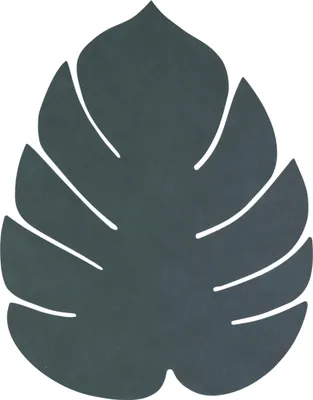 A dark green monstera leaf placemat on a white background.