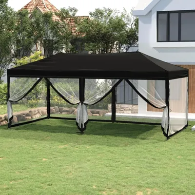 Obrázek produktu pro Skládací párty stan - zahradní pavilón, skládací - pro oslavy a setkání - vodotěsný, odolný proti UV záření - 3 x 6 metrů - černý